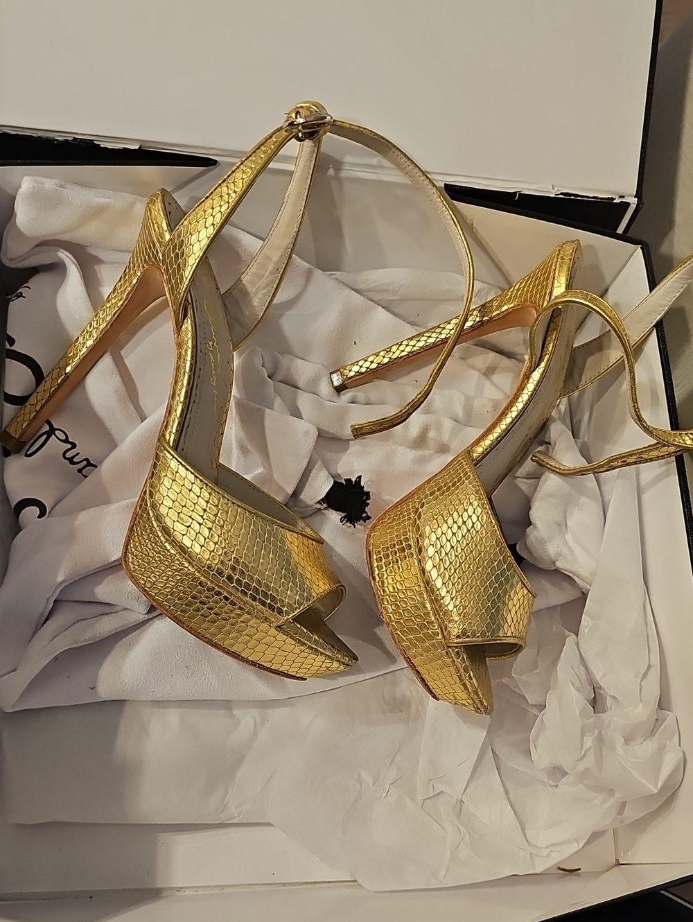Alice + Olivia Metallic Gold Snake-Texture High Heels